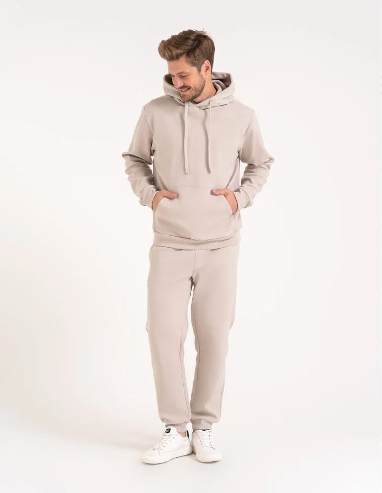 Bluzy męskie - Bluza męska bawełniana z kapturem i kieszenią BEŻOWY - produkt moraj.pl 6
