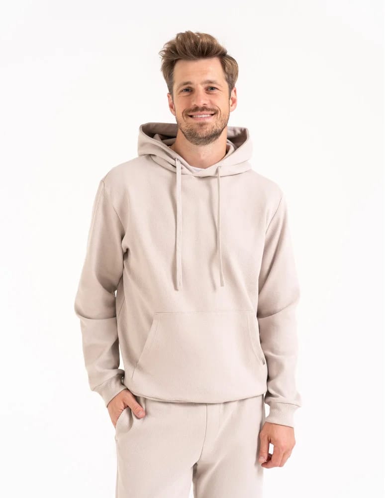 Bluzy męskie - Bluza męska bawełniana z kapturem i kieszenią BEŻOWY - produkt moraj.pl 7