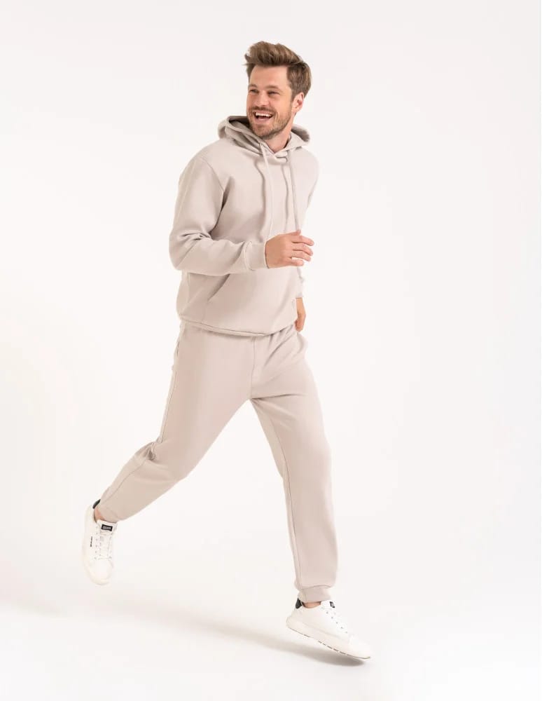 Bluzy męskie - Bluza męska bawełniana z kapturem i kieszenią BEŻOWY - produkt moraj.pl 8