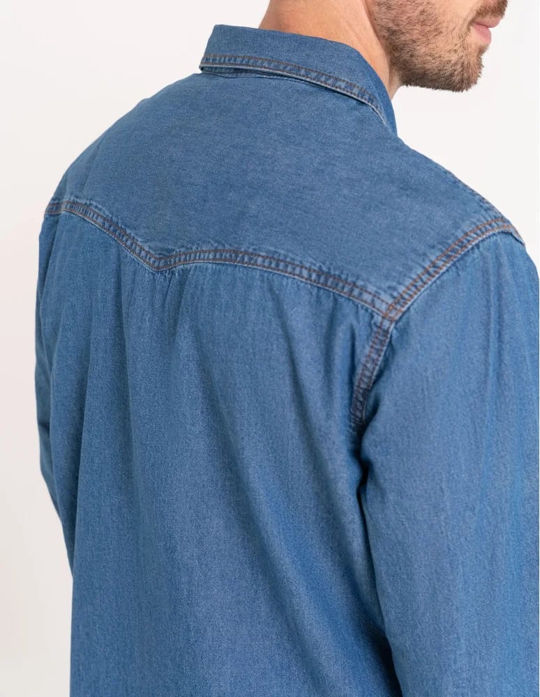 Mężczyzna - Koszula męska jeansowa denim klasyczna NIEBIESKI - produkt moraj.pl 6