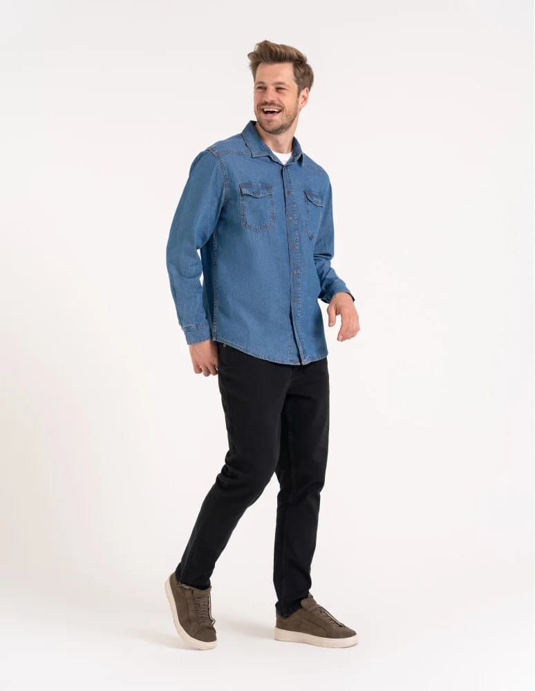 Mężczyzna - Koszula męska jeansowa denim klasyczna NIEBIESKI - produkt moraj.pl 8