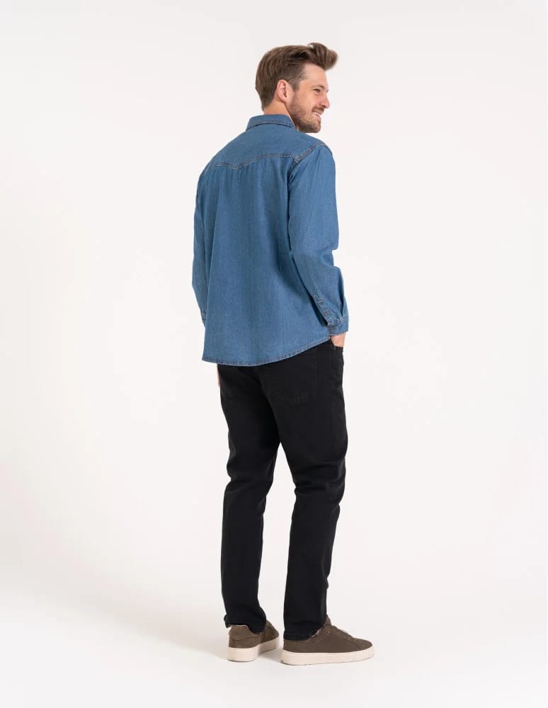 Mężczyzna - Koszula męska jeansowa denim klasyczna NIEBIESKI - produkt moraj.pl 9
