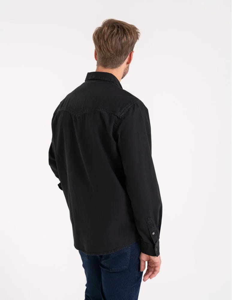 Mężczyzna - Koszula męska jeansowa denim klasyczna CZARNY - produkt moraj.pl 5