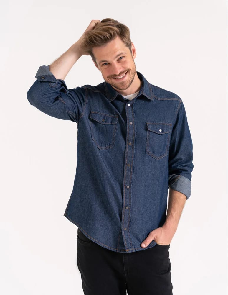 Mężczyzna - Koszula męska jeansowa denim klasyczna JEANS  - produkt moraj.pl 7