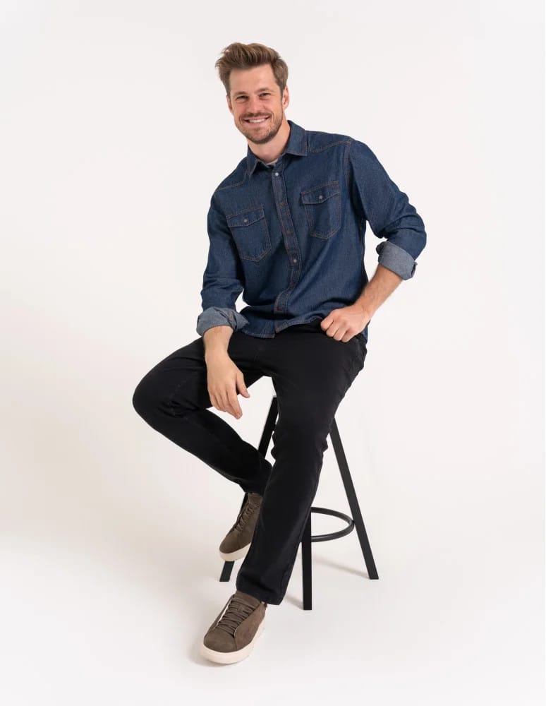 Mężczyzna - Koszula męska jeansowa denim klasyczna JEANS  - produkt moraj.pl 9