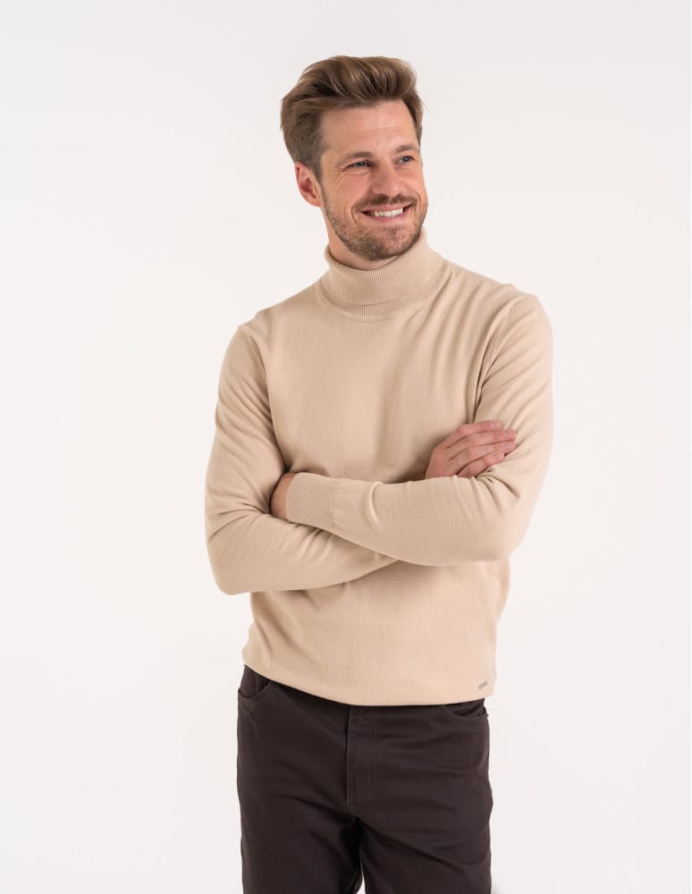 Sweter męski golf bawełniany BEŻOWY