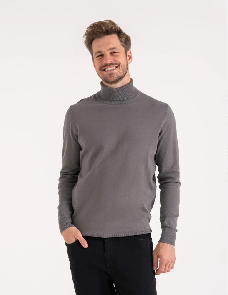 Swetry męskie - Sweter męski golf bawełniany SZARY - produkt moraj.pl 4