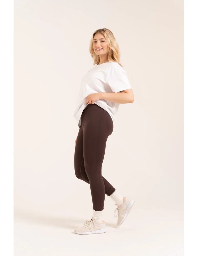 Legginsy z wysokim stanem - Leginsy damskie bezszwowe z wysokim stanem prążkowane getry kryjące sportowe BRĄZOWY - produkt moraj.pl 4