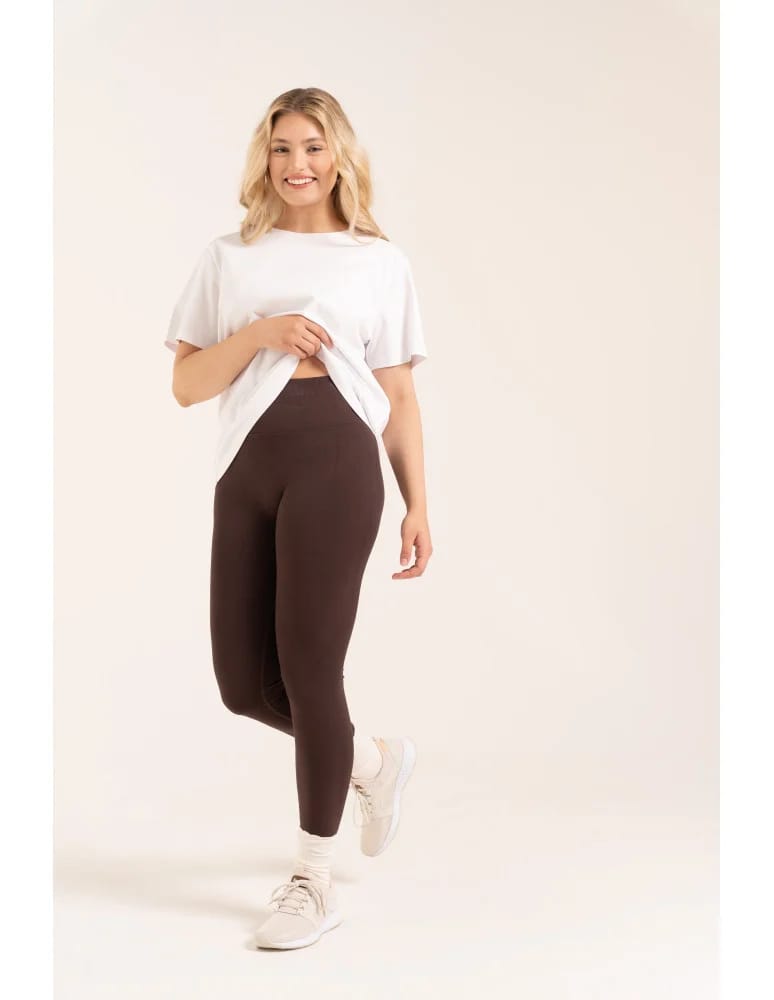 Legginsy z wysokim stanem - Leginsy damskie bezszwowe z wysokim stanem prążkowane getry kryjące sportowe BRĄZOWY - produkt moraj.pl 5