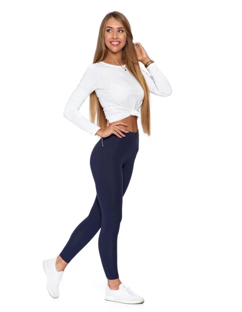 Legginsy damskie - Klasyczne bawełniane legginsy damskie GRANATOWY  - produkt moraj.pl 13