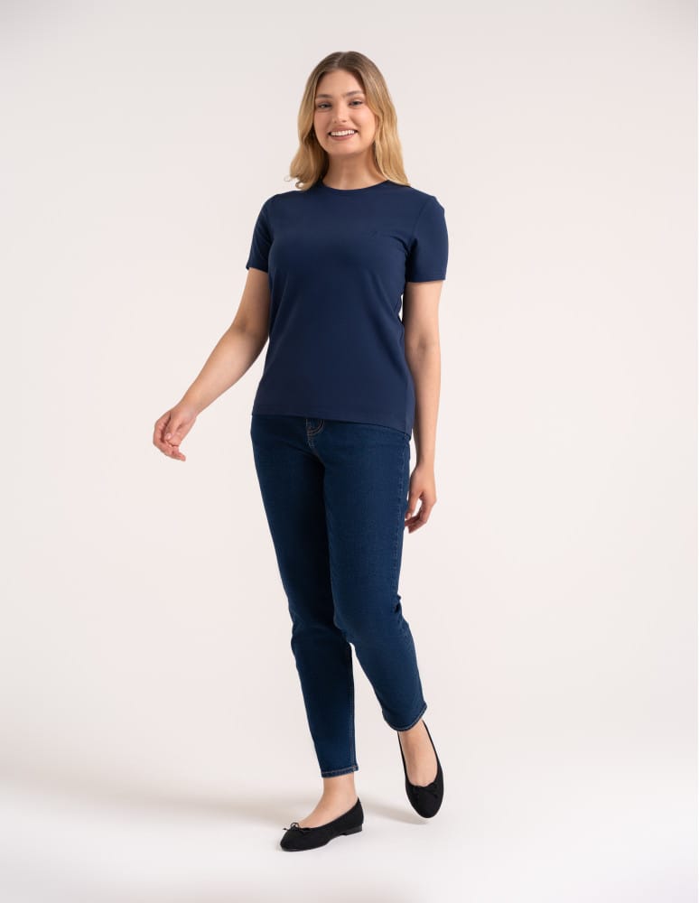 Koszulki i T-shirty - Koszulka damska bawełna Premium T-shirt dekolt okrągły GRANATOWY  - produkt moraj.pl 6