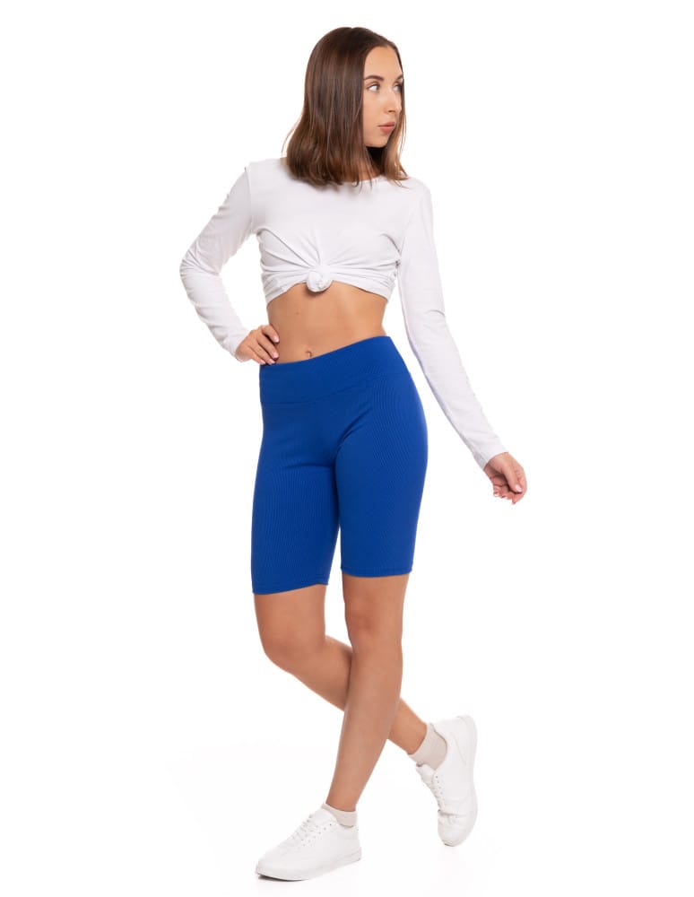 Legginsy kolarki damskie w prążek wysoki stan CIEMNY NIEBIESKI