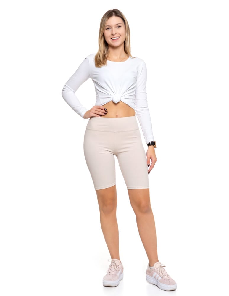 Legginsy damskie - Legginsy kolarki damskie w prążek wysoki stan BEŻOWY - produkt moraj.pl 1