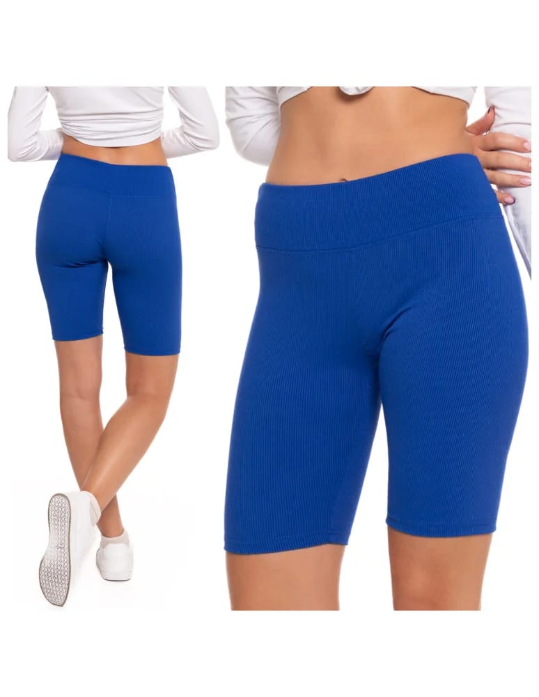 Legginsy damskie - Legginsy kolarki damskie w prążek wysoki stan CIEMNY NIEBIESKI - produkt moraj.pl 4