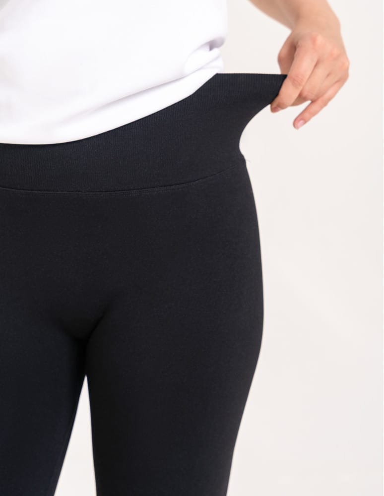Legginsy z wysokim stanem - Leginsy damskie bezszwowe z wysokim stanem prążkowane getry kryjące sportowe CZARNY - produkt moraj.pl 1