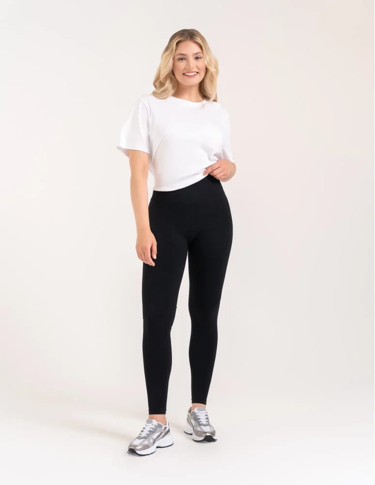 Legginsy z wysokim stanem - Leginsy damskie bezszwowe z wysokim stanem prążkowane getry kryjące sportowe CZARNY  - produkt moraj.pl 3