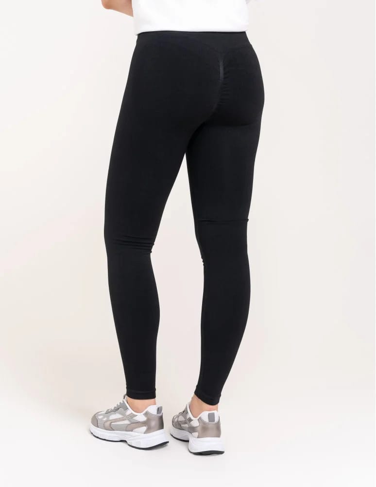 Legginsy z wysokim stanem - Leginsy damskie bezszwowe z wysokim stanem prążkowane getry kryjące sportowe CZARNY  - produkt moraj.pl 4
