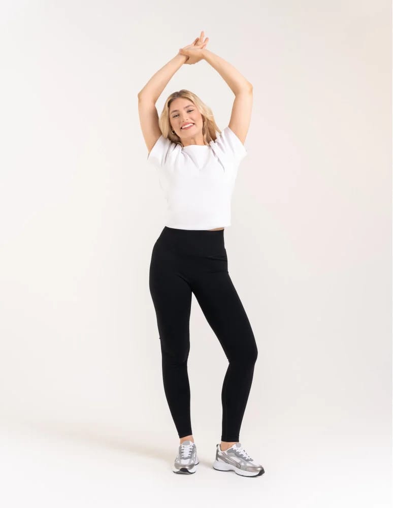 Legginsy z wysokim stanem - Leginsy damskie bezszwowe z wysokim stanem prążkowane getry kryjące sportowe CZARNY  - produkt moraj.pl 8