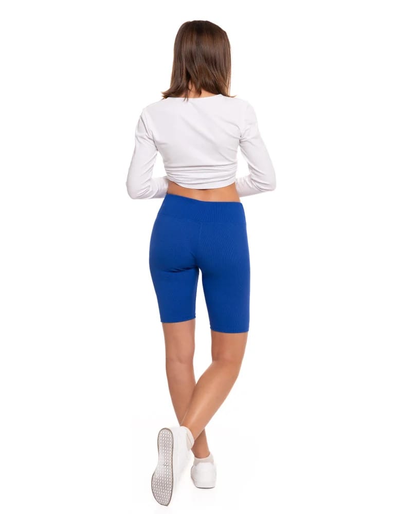 Legginsy damskie - Legginsy kolarki damskie w prążek wysoki stan CIEMNY NIEBIESKI - produkt moraj.pl 5