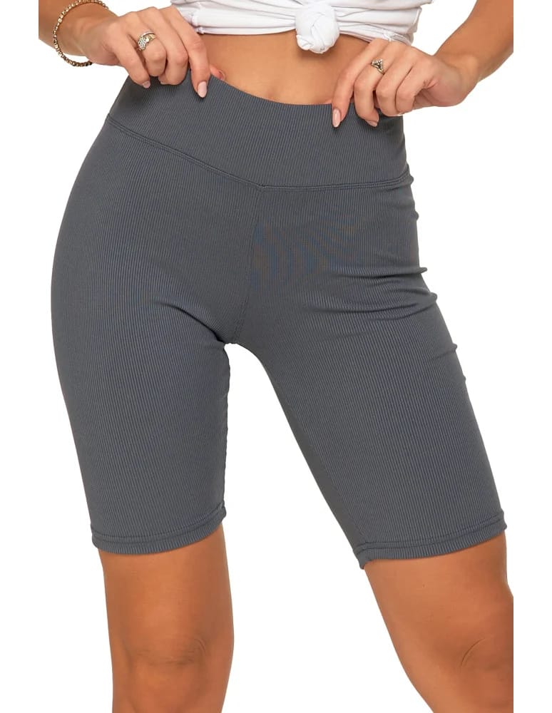 Legginsy damskie - Legginsy kolarki damskie w prążek wysoki stan SZARY  - produkt moraj.pl 6