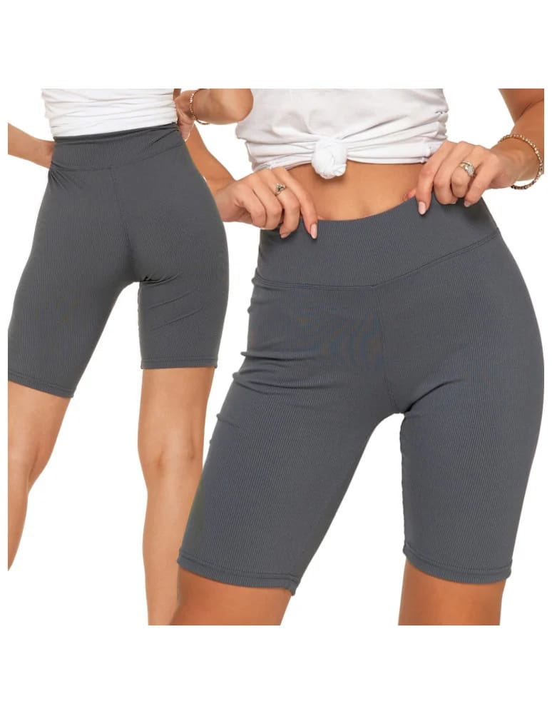 Legginsy damskie - Legginsy kolarki damskie w prążek wysoki stan SZARY  - produkt moraj.pl 7