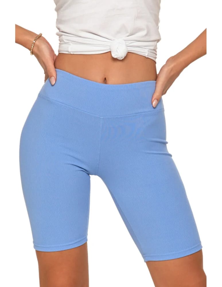 Legginsy damskie - Legginsy kolarki damskie w prążek wysoki stan NIEBIESKI  - produkt moraj.pl 6