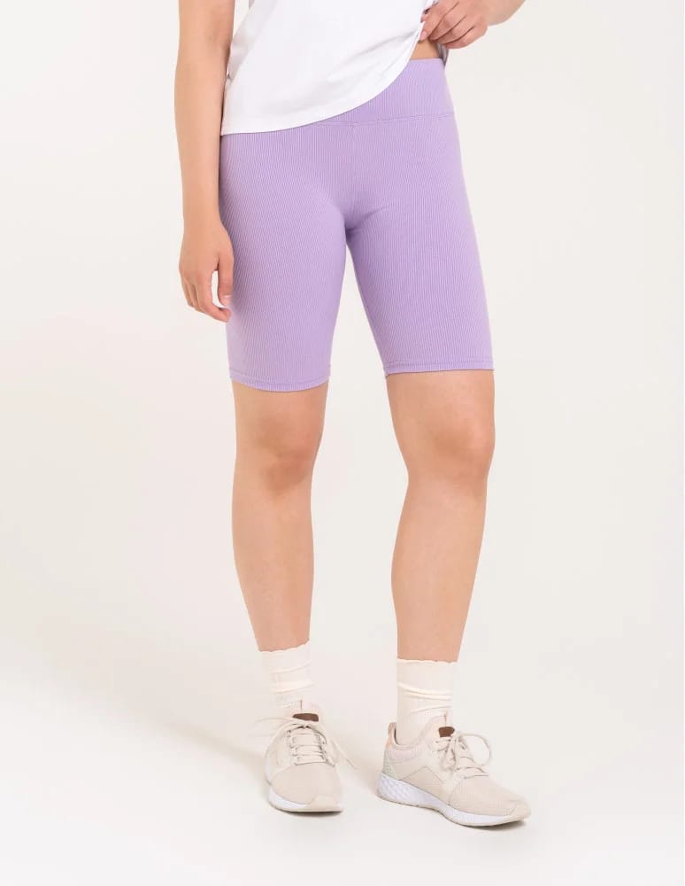 Legginsy damskie - Legginsy kolarki damskie w prążek wysoki stan FIOLETOWY - produkt moraj.pl 4