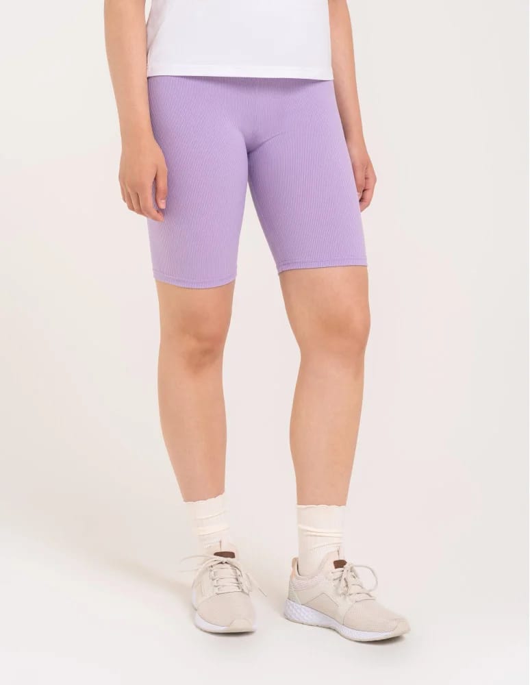 Legginsy damskie - Legginsy kolarki damskie w prążek wysoki stan FIOLETOWY - produkt moraj.pl 5