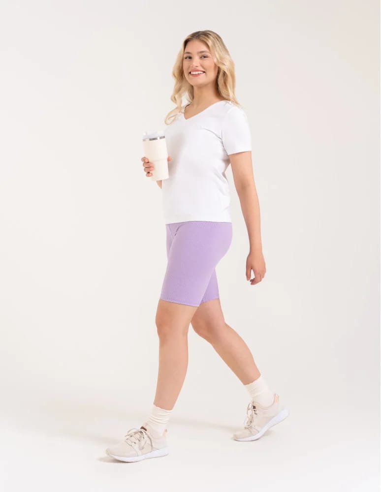 Legginsy damskie - Legginsy kolarki damskie w prążek wysoki stan FIOLETOWY - produkt moraj.pl 7