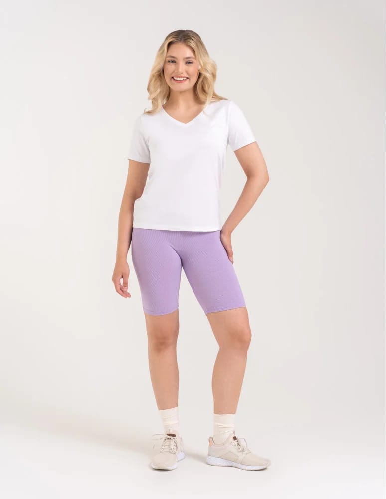 Legginsy damskie - Legginsy kolarki damskie w prążek wysoki stan FIOLETOWY - produkt moraj.pl 9
