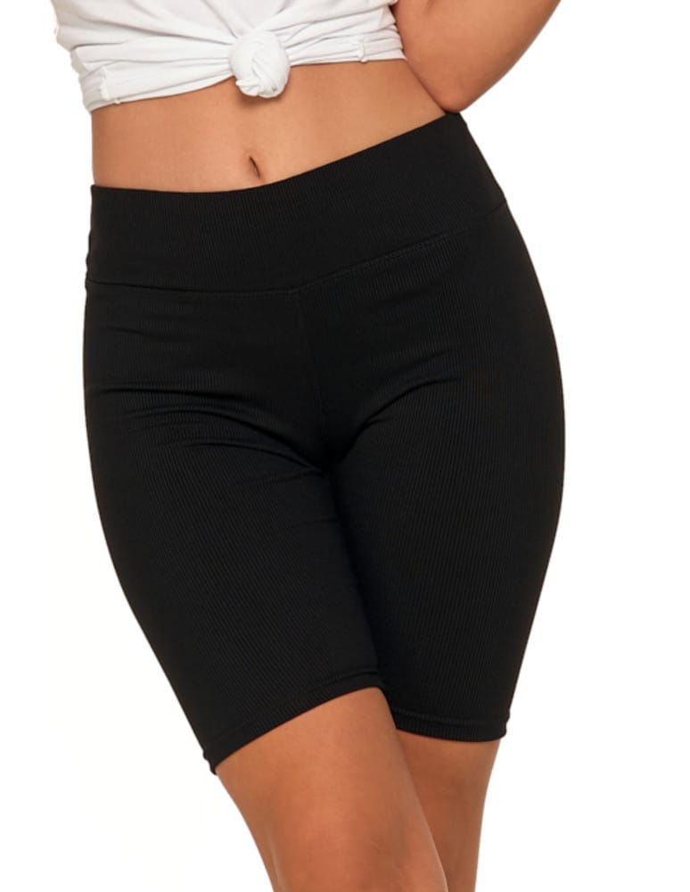 Legginsy damskie - Legginsy kolarki damskie w prążek wysoki stan CZARNY - produkt moraj.pl 1