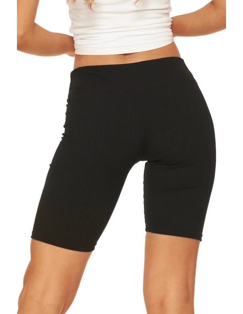 Legginsy damskie - Legginsy kolarki damskie w prążek wysoki stan CZARNY  - produkt moraj.pl 4