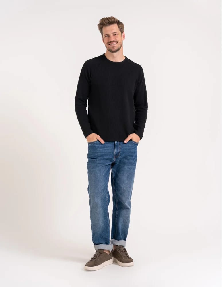 Koszulki i Tank Topy - Koszulka męska longsleeve ze strukturą i okrągłym CZARNY  - produkt moraj.pl 6