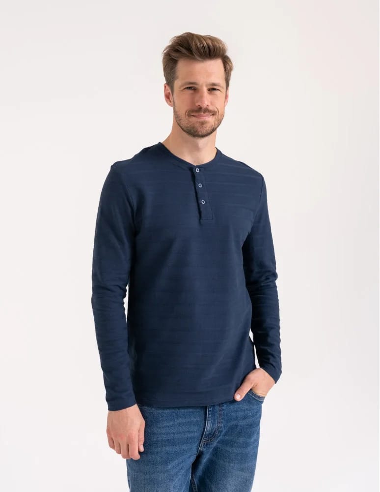 Koszulki i Tank Topy - Koszulka męska longsleeve bawełniany z guzikami GRANATOWY  - produkt moraj.pl 2