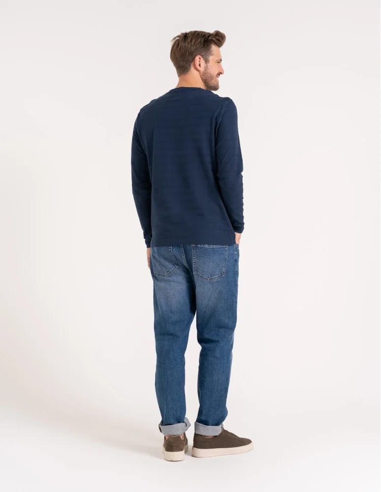 Koszulki i Tank Topy - Koszulka męska longsleeve bawełniany z guzikami GRANATOWY  - produkt moraj.pl 3