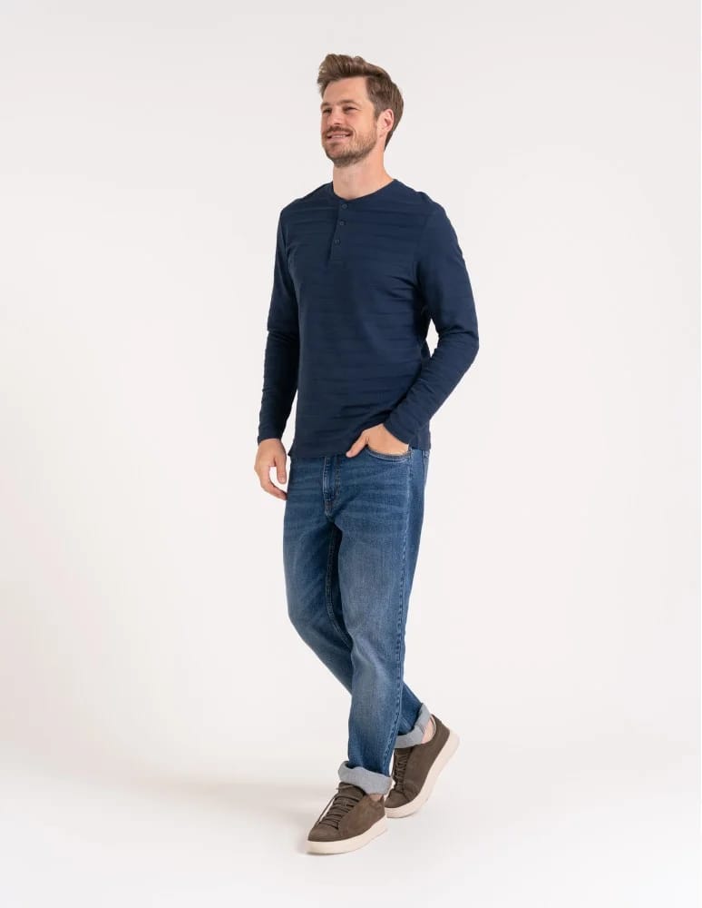 Koszulki i Tank Topy - Koszulka męska longsleeve bawełniany z guzikami GRANATOWY  - produkt moraj.pl 4