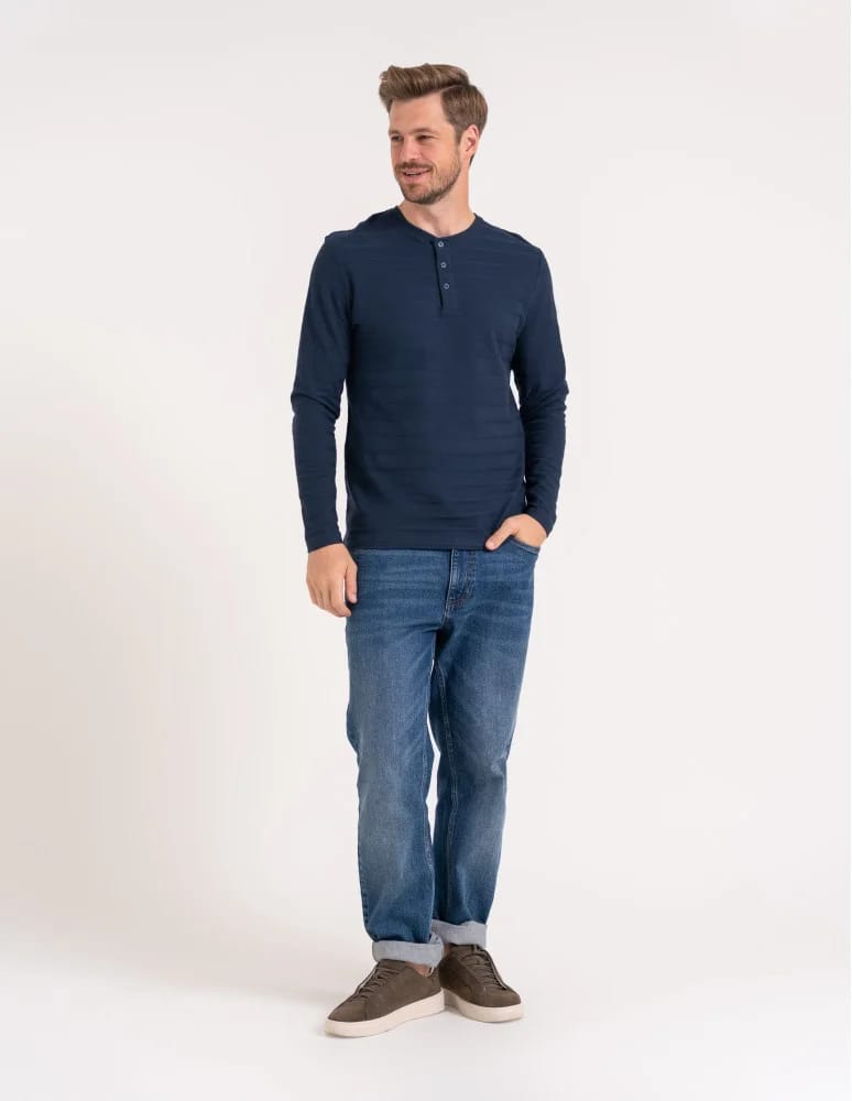 Koszulki i Tank Topy - Koszulka męska longsleeve bawełniany z guzikami GRANATOWY  - produkt moraj.pl 6