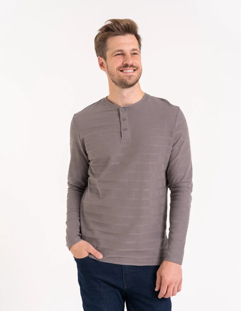 Koszulki i Tank Topy - Koszulka męska longsleeve bawełniany z guzikami SZARY  - produkt moraj.pl 3