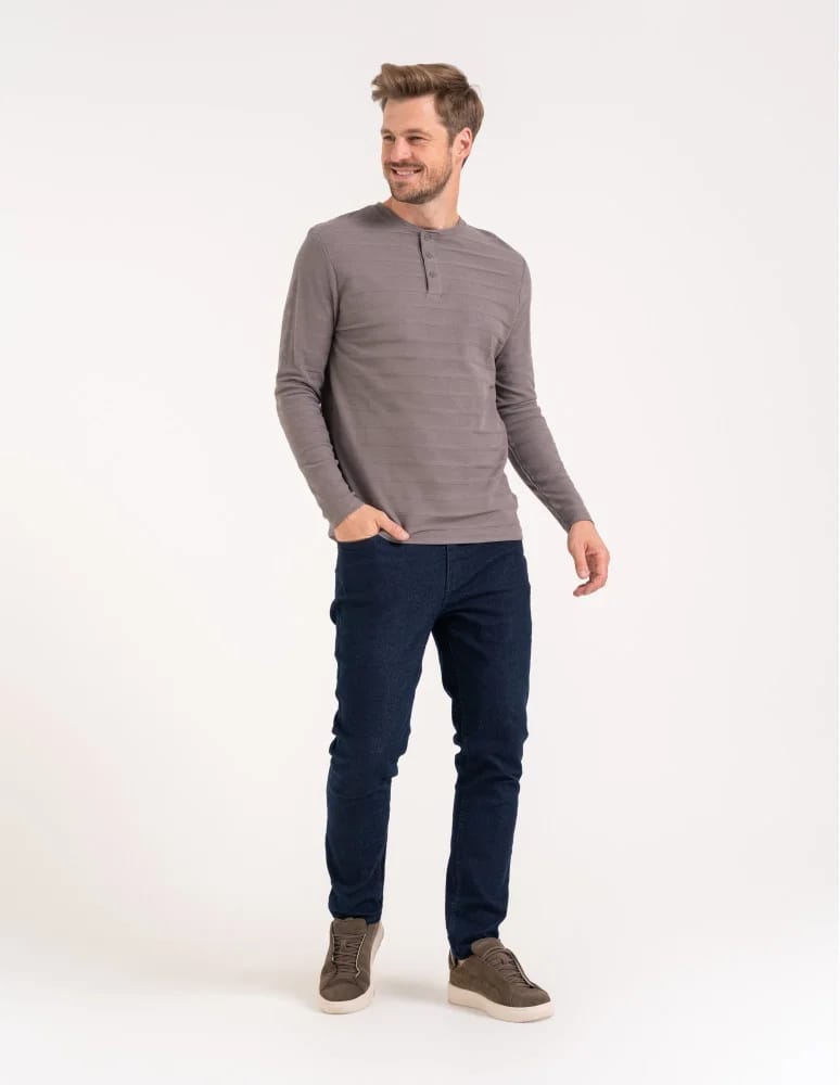 Koszulki i Tank Topy - Koszulka męska longsleeve bawełniany z guzikami SZARY  - produkt moraj.pl 5