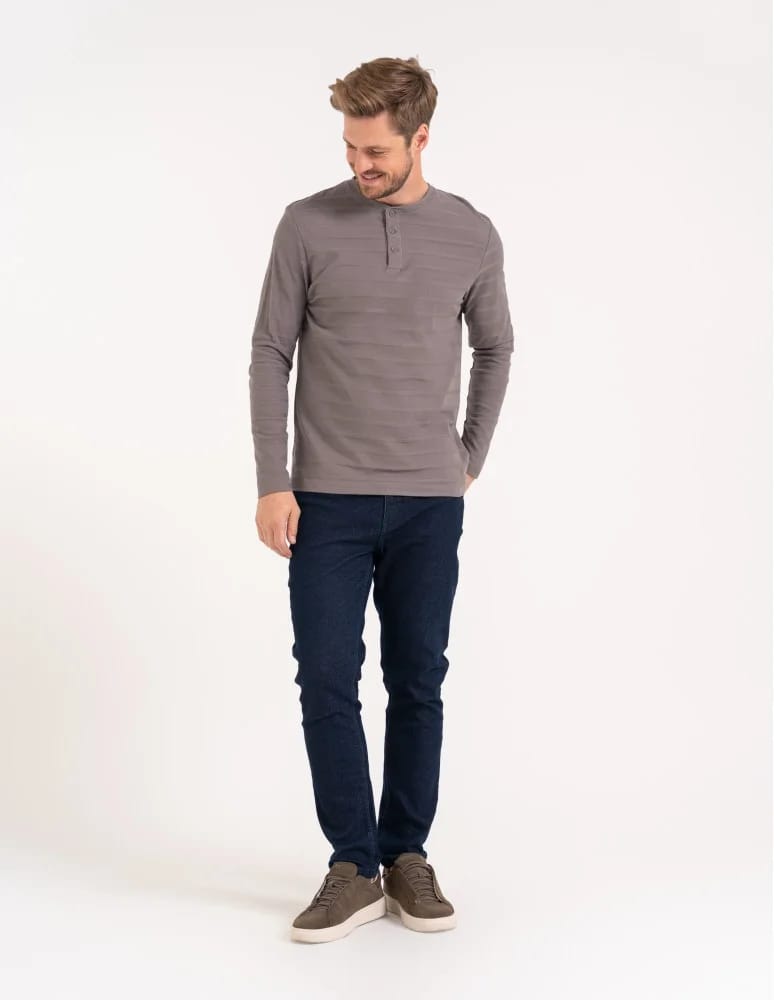 Koszulki i Tank Topy - Koszulka męska longsleeve bawełniany z guzikami SZARY  - produkt moraj.pl 6