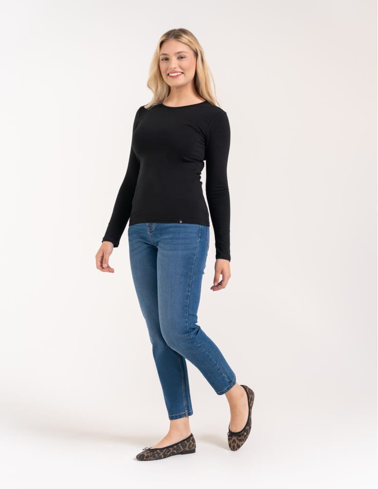 T-shirty i podkoszulki - Podkoszulek damski bawełniany z długim rękawem CZARNY  - produkt moraj.pl 3