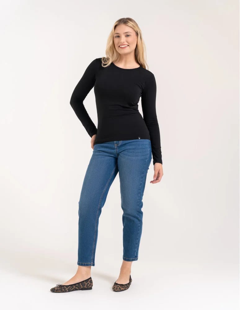 T-shirty i podkoszulki - Podkoszulek damski bawełniany z długim rękawem CZARNY - produkt moraj.pl 4