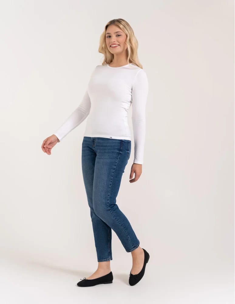 T-shirty i podkoszulki - Podkoszulek damski bawełniany z długim rękawem BIAŁY  - produkt moraj.pl 4