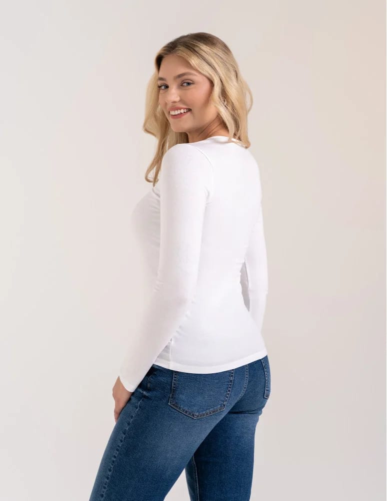 T-shirty i podkoszulki - Podkoszulek damski bawełniany z długim rękawem BIAŁY  - produkt moraj.pl 6