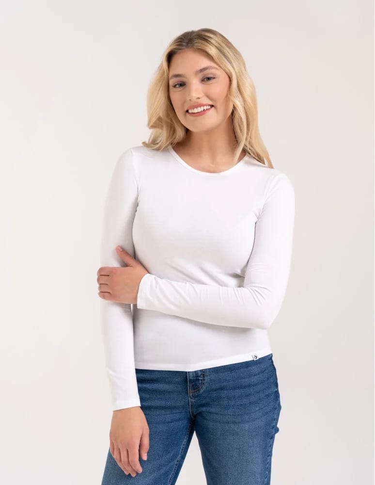 T-shirty i podkoszulki - Podkoszulek damski bawełniany z długim rękawem BIAŁY  - produkt moraj.pl 7