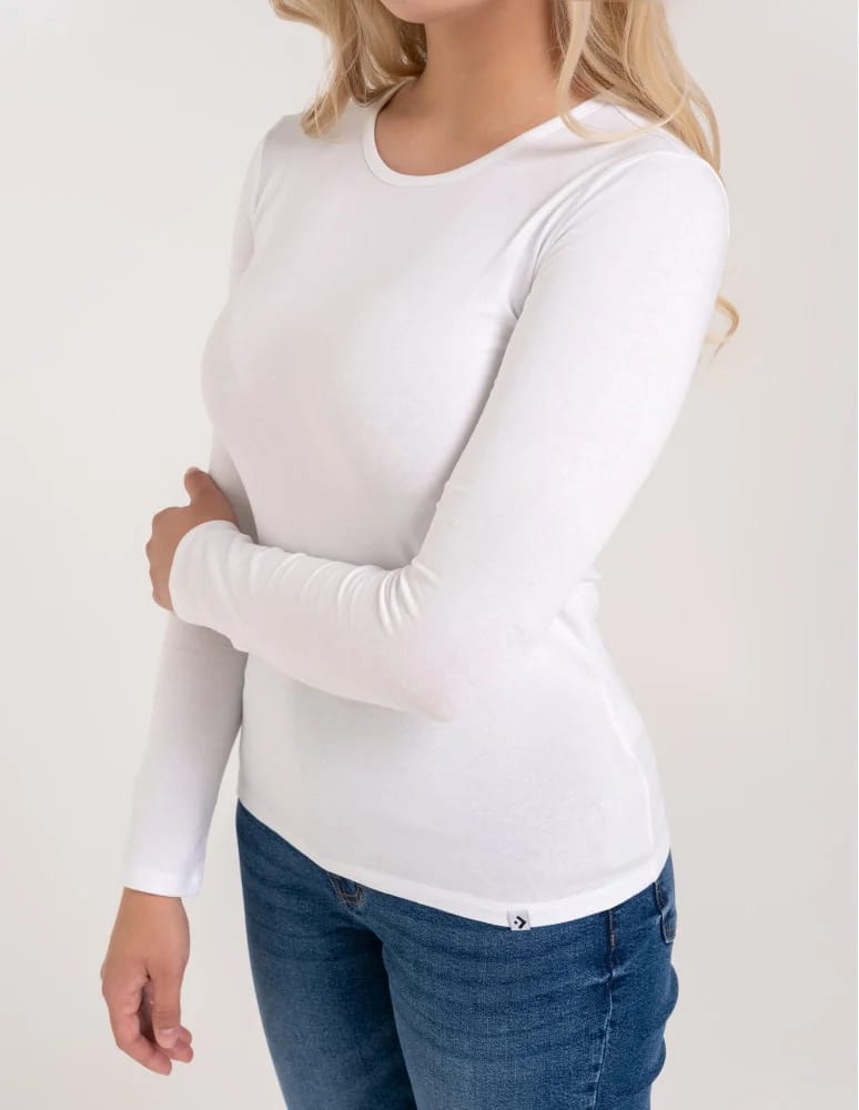 T-shirty i podkoszulki - Podkoszulek damski bawełniany z długim rękawem BIAŁY  - produkt moraj.pl 10