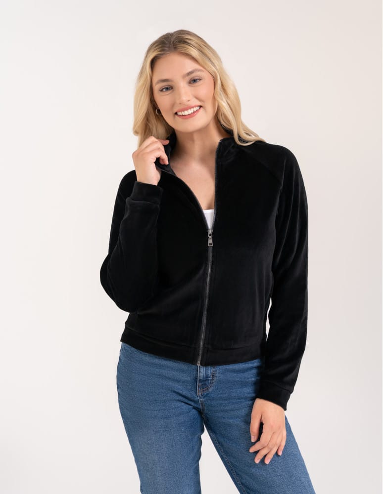 Bluzy damskie - Bluza damska welurowa na zamek z bawełny CZARNY - produkt moraj.pl 1