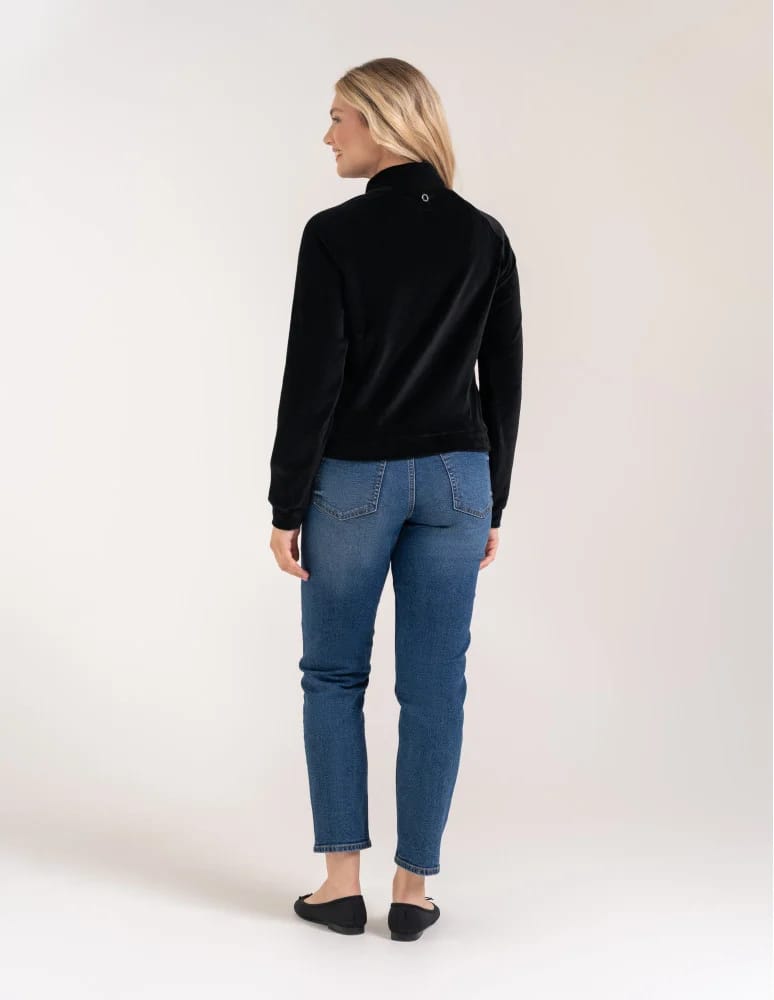 Bluzy damskie - Bluza damska welurowa na zamek z bawełny CZARNY - produkt moraj.pl 6