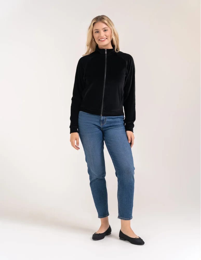 Bluzy damskie - Bluza damska welurowa na zamek z bawełny CZARNY - produkt moraj.pl 7