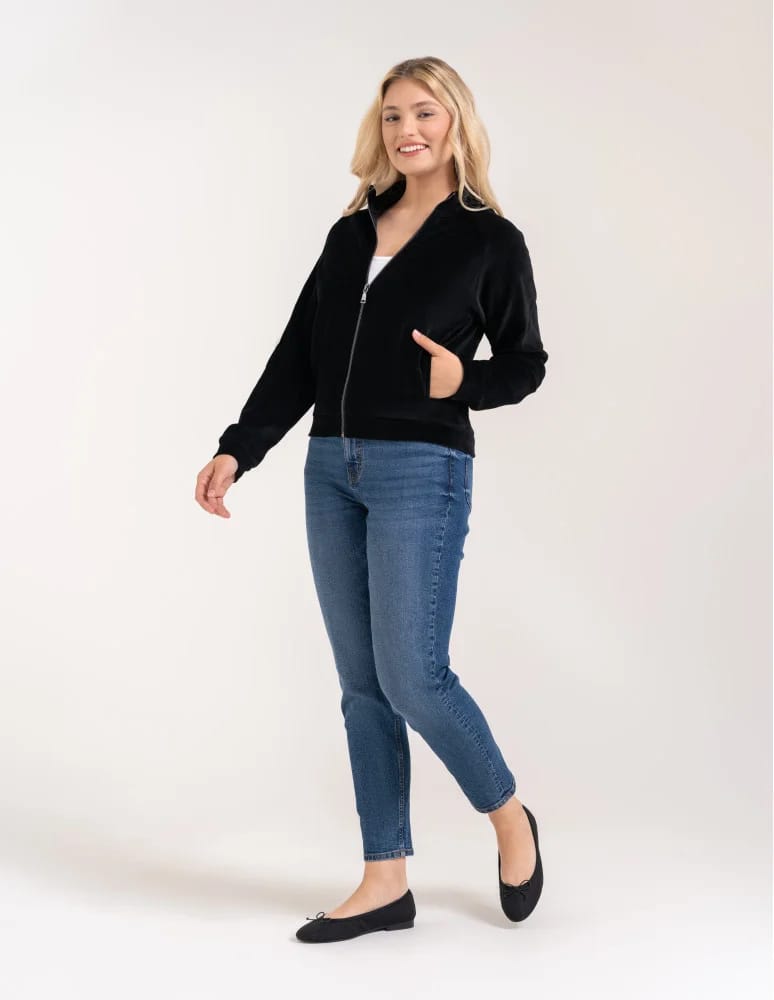 Bluzy damskie - Bluza damska welurowa na zamek z bawełny CZARNY - produkt moraj.pl 8